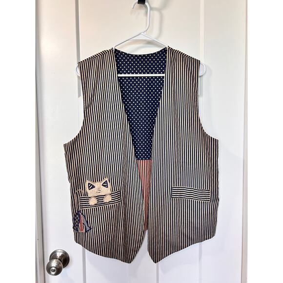 Vintage Hanes Beefy Patriotic Print Patchwork Reversible Shirt Vest Set L/M cat - Picture 13 of 16